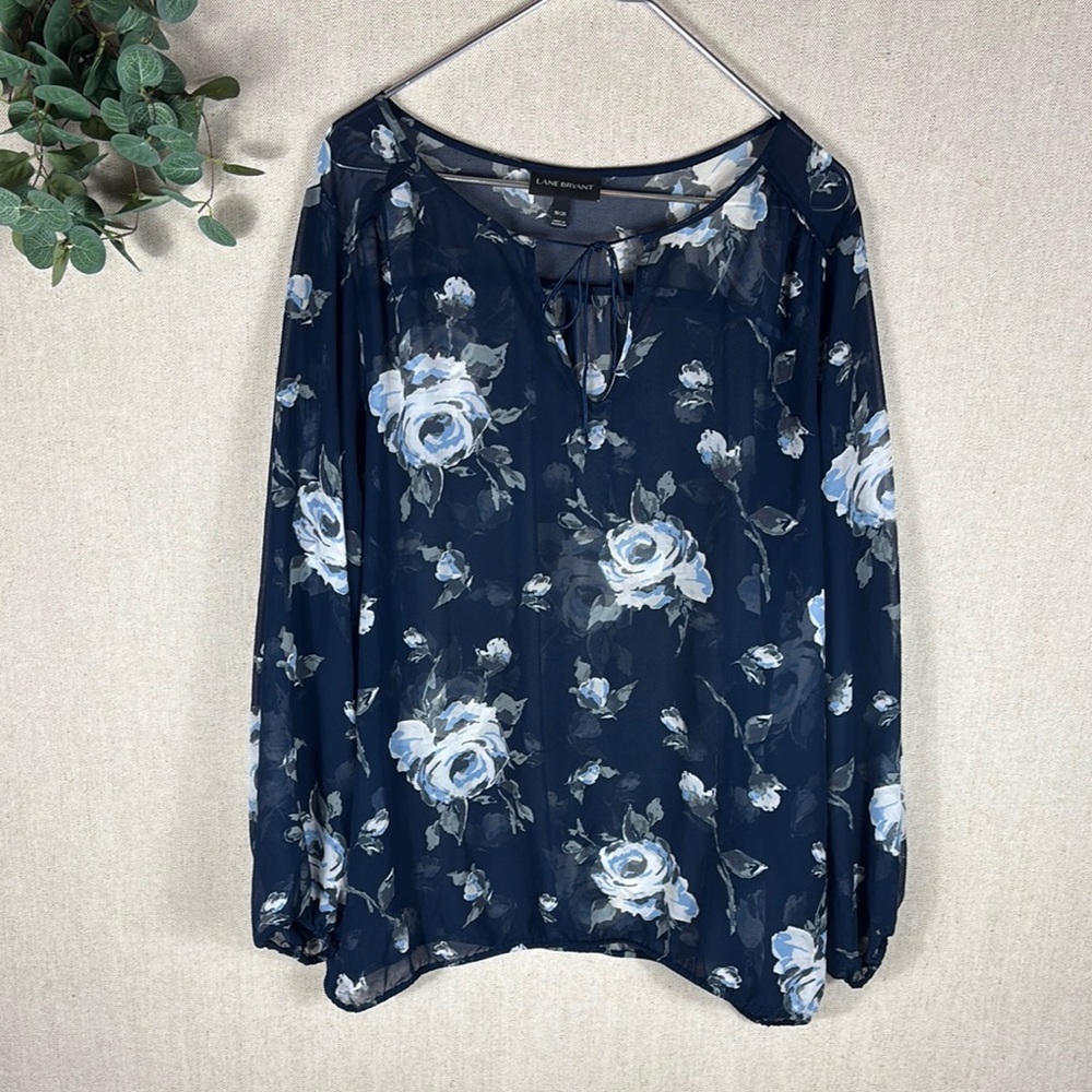 Lane Bryant > Sheer Navy Floral Blouse 18/20